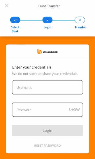 Step 3: Please provide your Username and password to log in to UnionBank. 