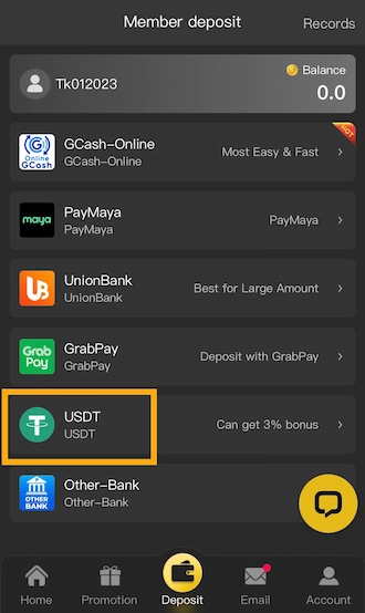 Step 1:members choose the USDT payment method.