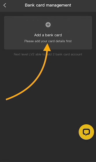 Step 2: click on the add bank card section.