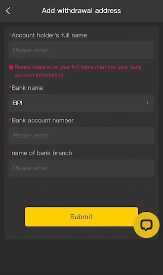 Step 3: Fill in your withdrawal address information.